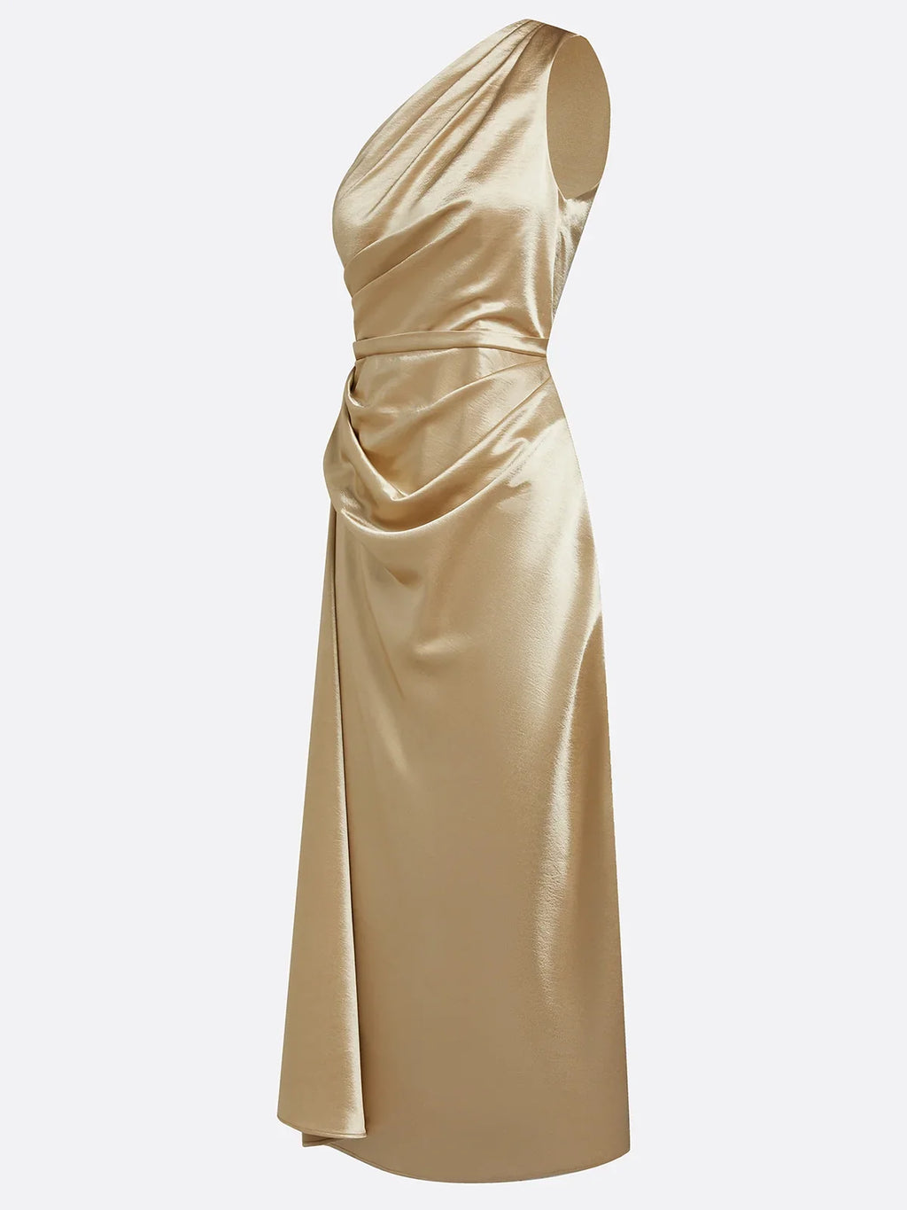 Mathilde | Satin One-Shoulder Ruched Midi Wedding Guest Dress