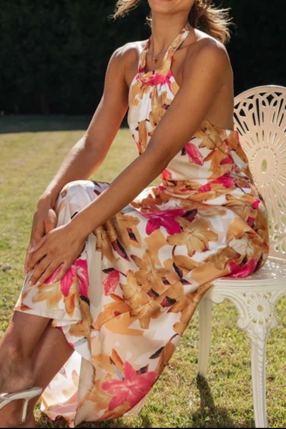 Josephine | Floral Halter Neck Maxi Dress With Slit