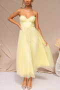 Amandine | White Tulle Corset Midi Dress Sweetheart Neckline