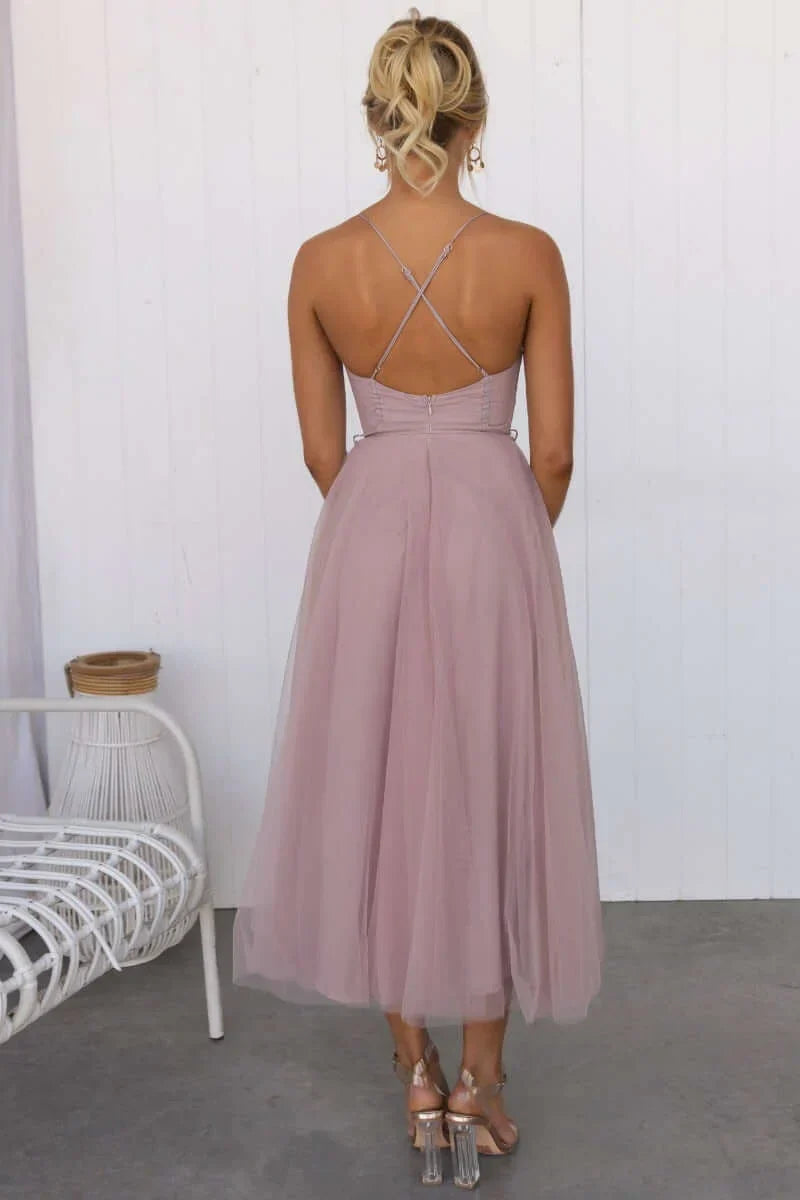 Esmee | Black Corset Tulle Midi Dress For Weddings And Events