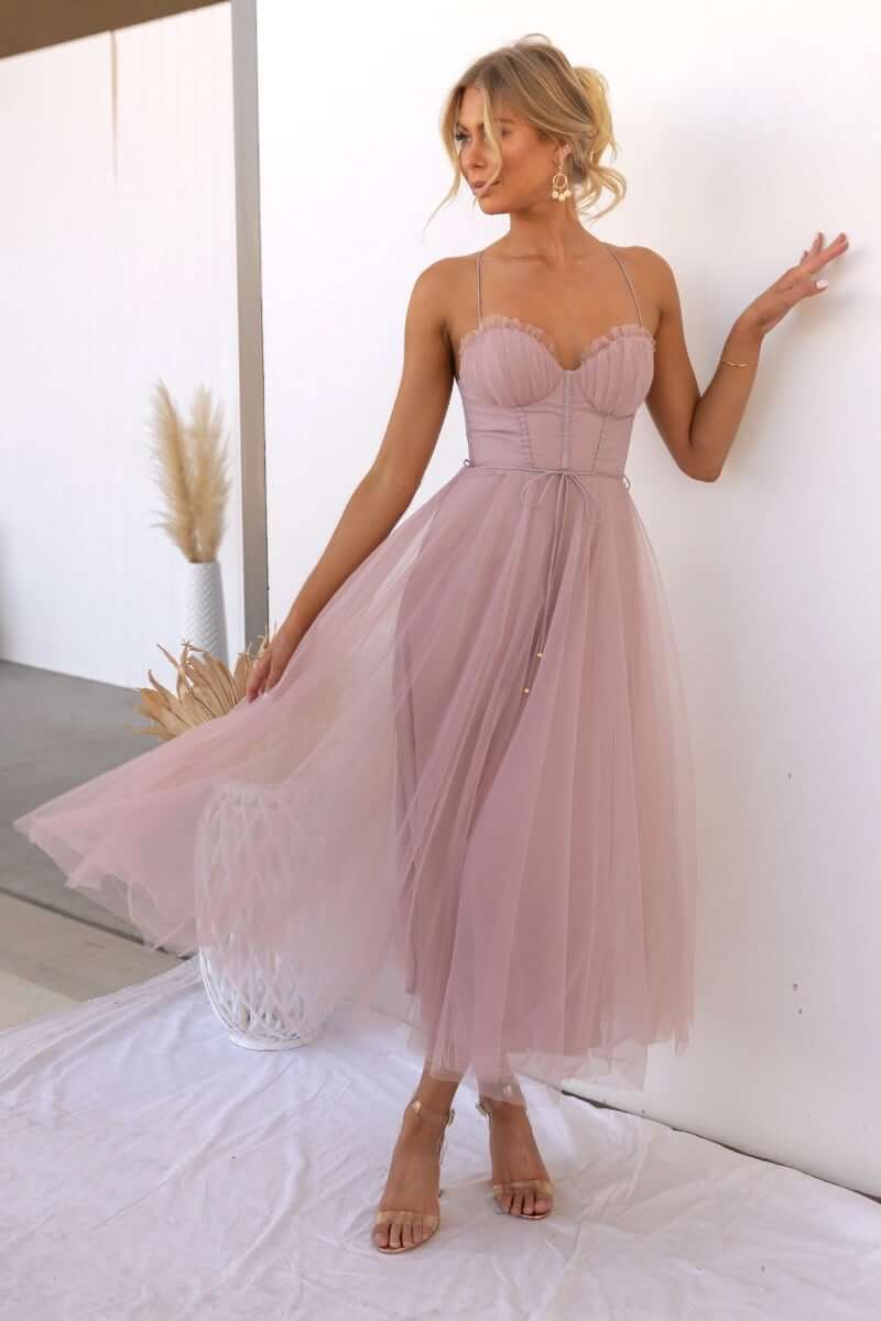 Esmee | Black Corset Tulle Midi Dress For Weddings And Events