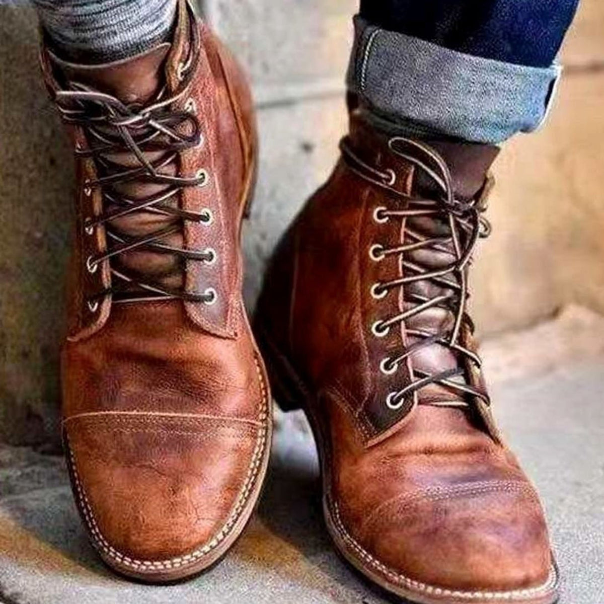 Hermione | Flat Lace Up Brown Black Leather Ankle Boots — Brown