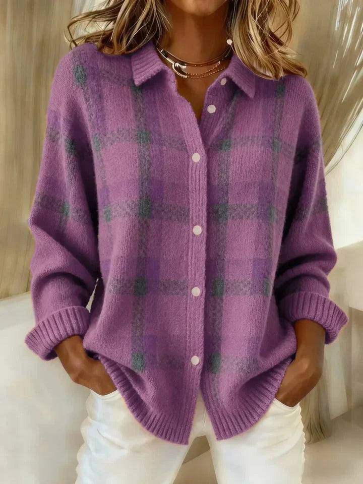 Lucienne | Plaid Knit Cardigan Sweater Collegiate Layer