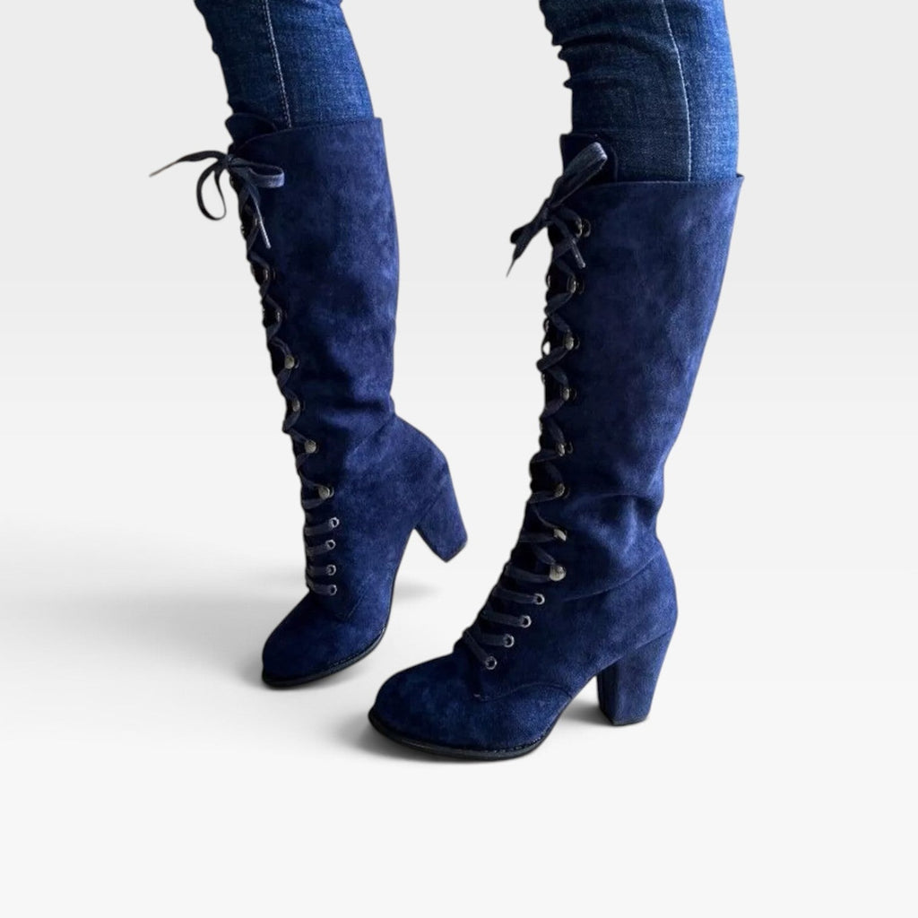 Arabella | Black Brown Lace Up Leather Block Heel Ankle Boots