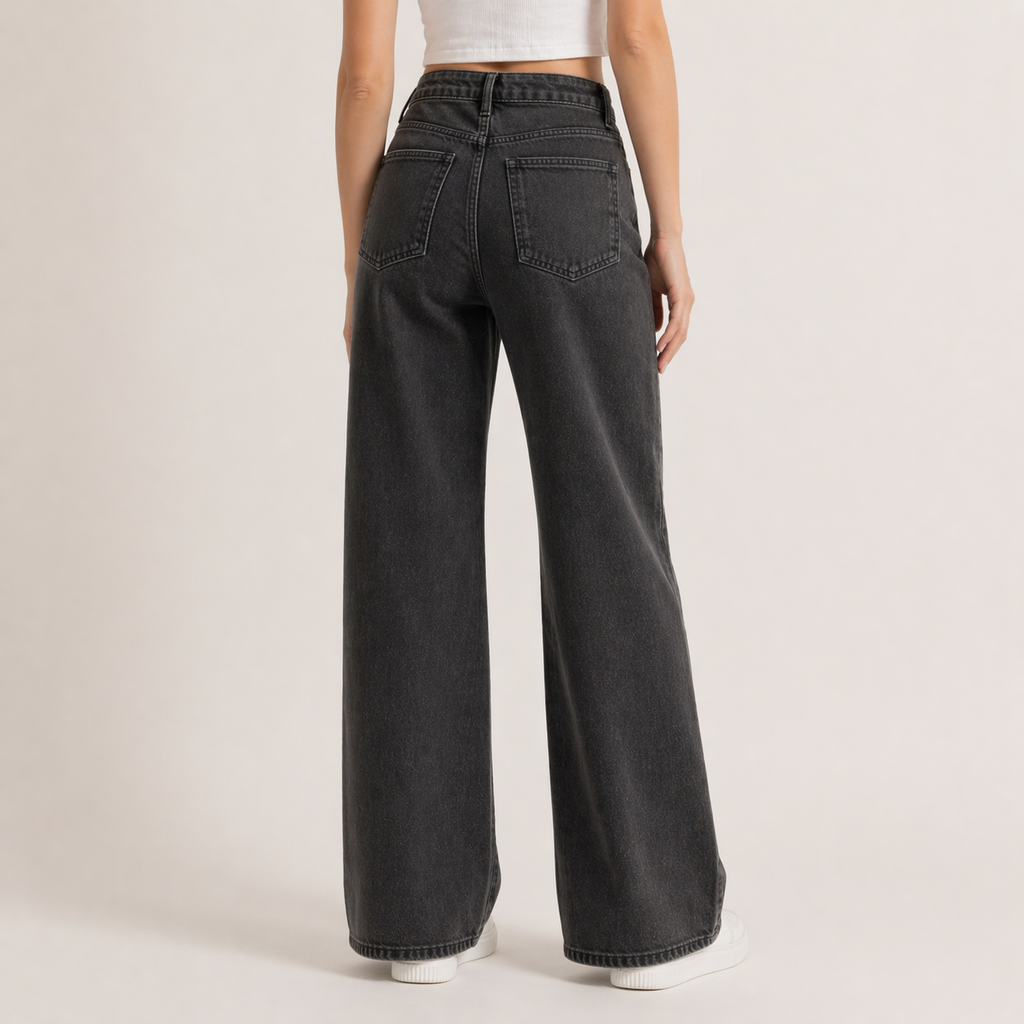 Sidonie | Black Stretchy High Waist Wide Leg Pants