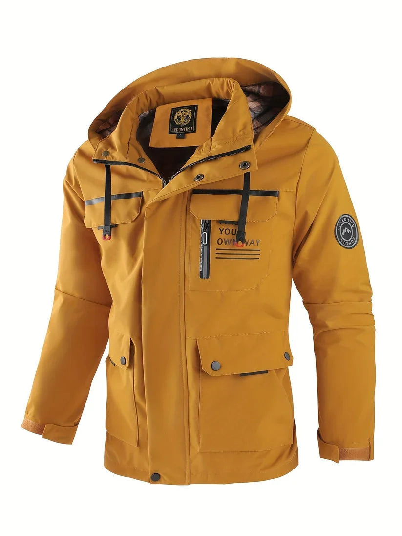 Percival | Men Winter Puffer Jacket Coat Hooded Leather Trim — Gelb