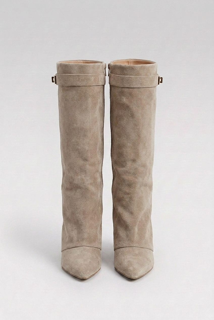 Alexandra | Black Block Heel Knee High Slouchy Heeled Boots