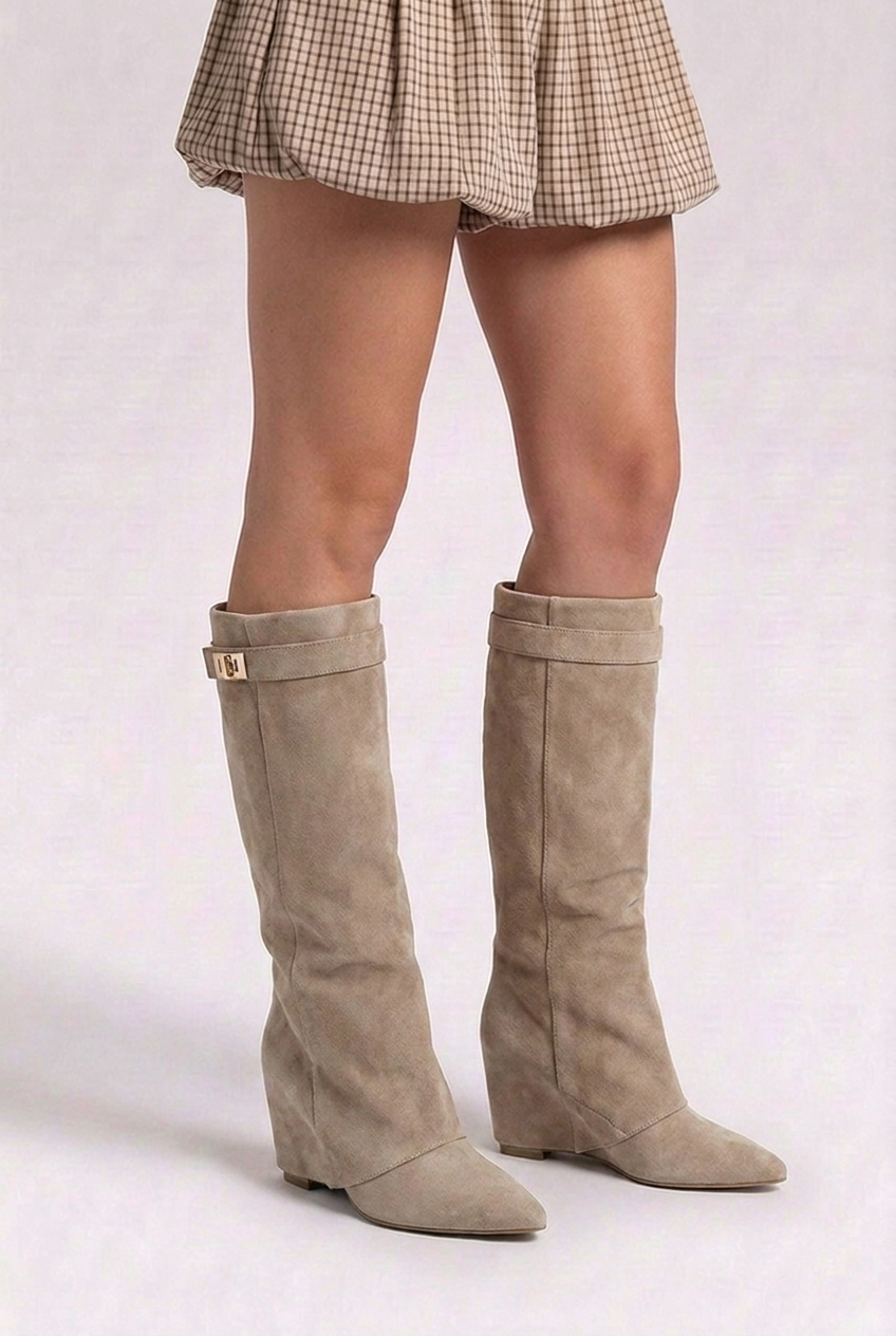 Alexandra | Black Block Heel Knee High Slouchy Heeled Boots