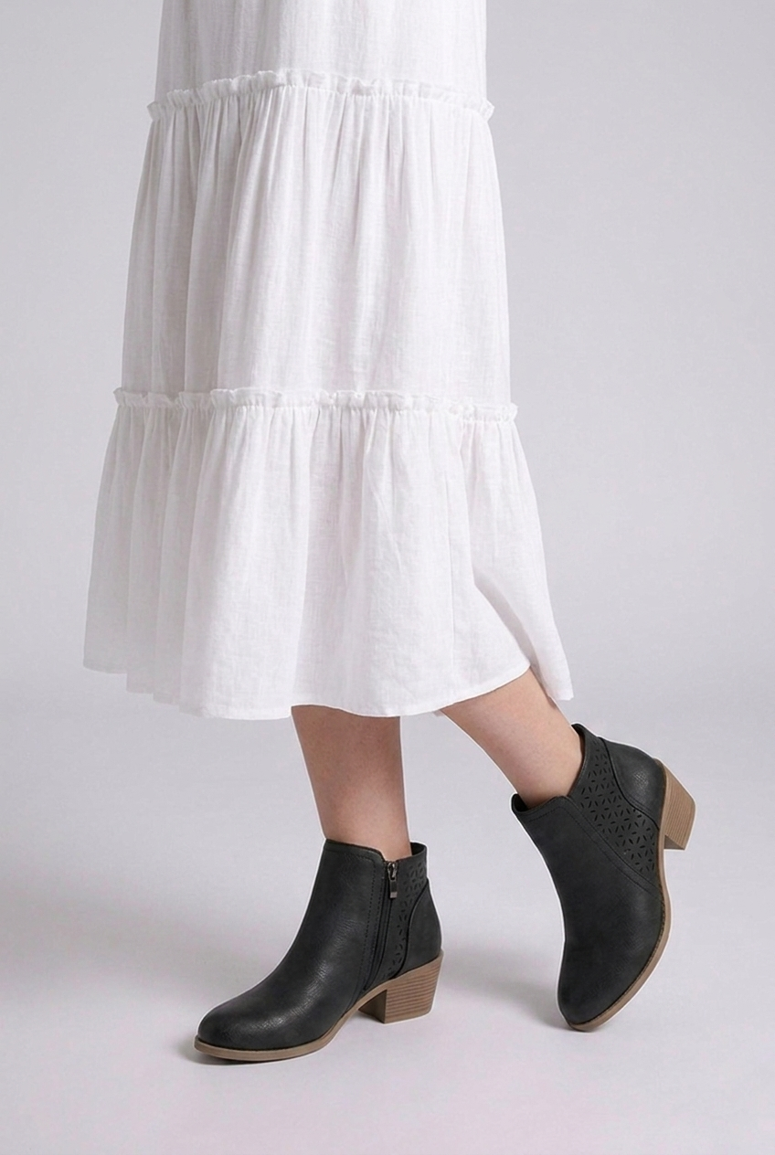 Ghislaine | Black Brown Leather Block Heel Ankle Boots