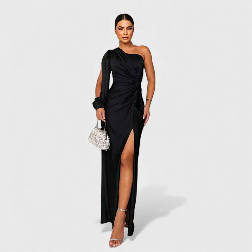 Isadora | Long Sleeve Satin Maxi Dress Wedding Guest Evening