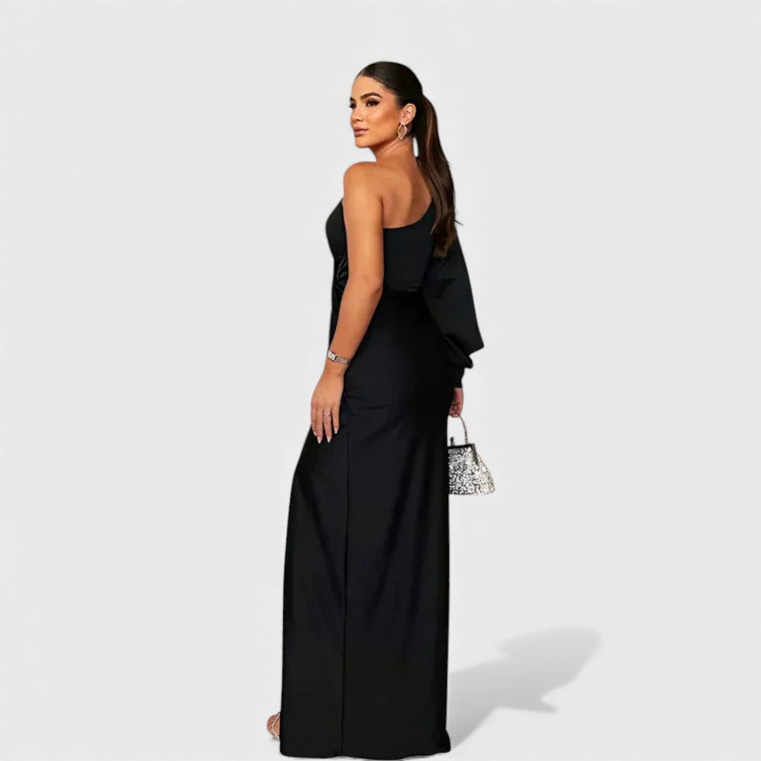 Isadora | Long Sleeve Satin Maxi Dress Wedding Guest Evening