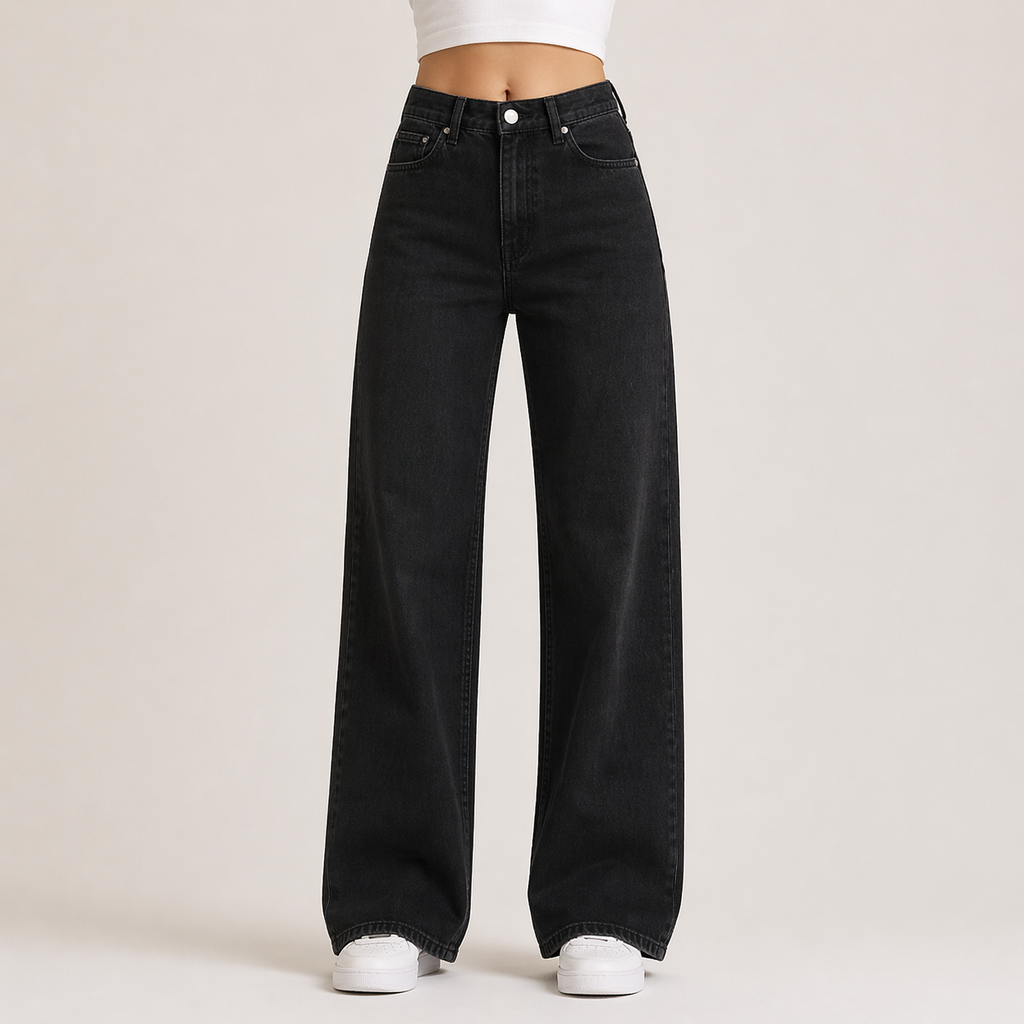 Sidonie | Black Stretchy High Waist Wide Leg Pants