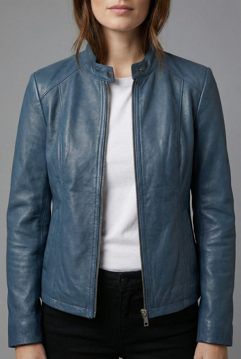 Ninon | Black Leather Biker Bomber Jacket For Every Occasion — Navy