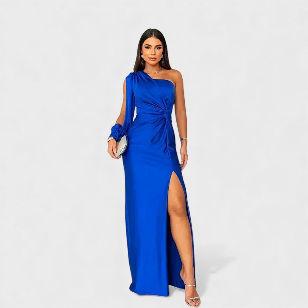 Isadora | Long Sleeve Satin Maxi Dress Wedding Guest Evening