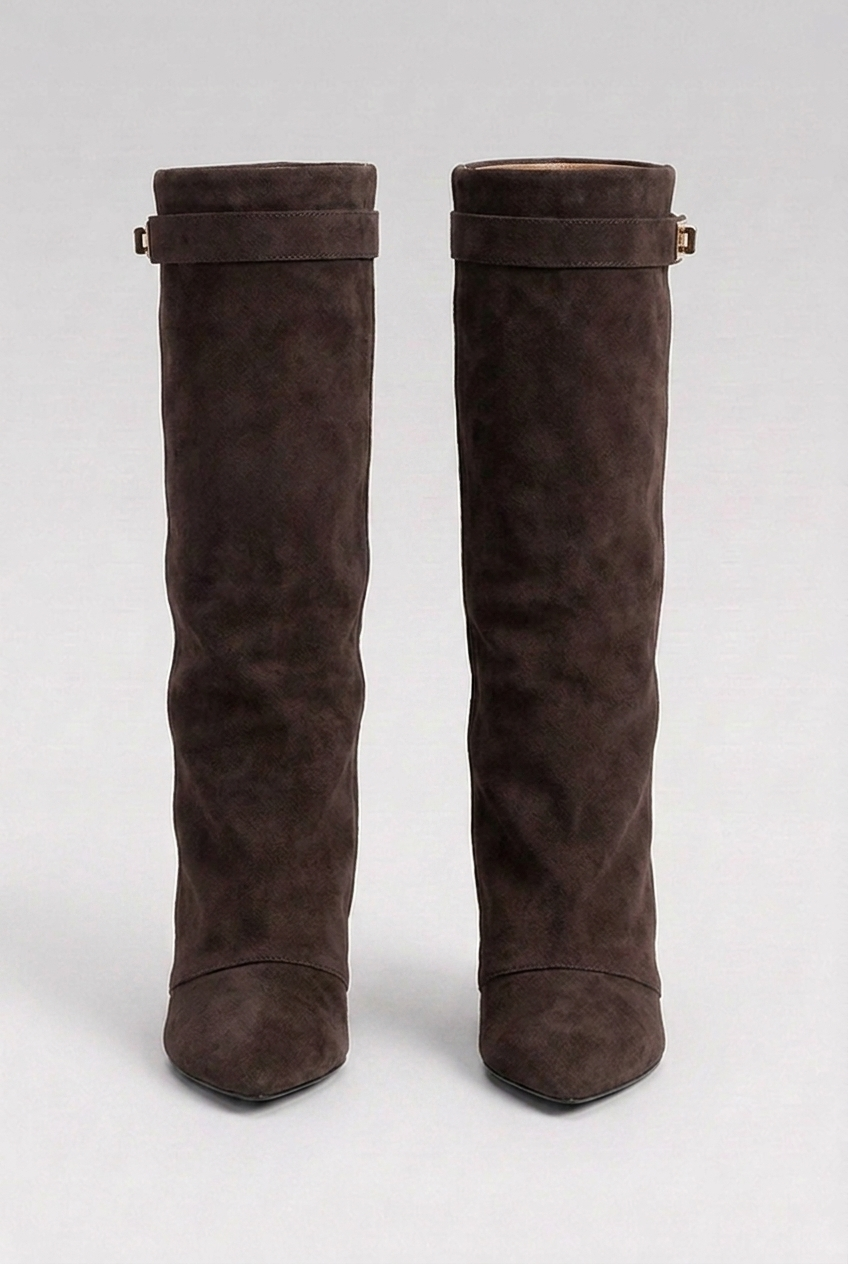 Alexandra | Black Block Heel Knee High Slouchy Heeled Boots