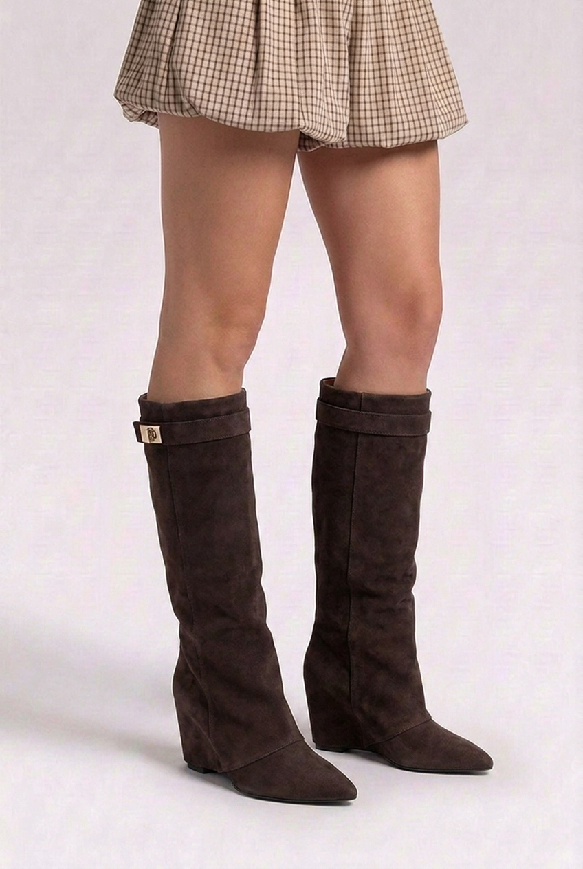 Alexandra | Black Block Heel Knee High Slouchy Heeled Boots