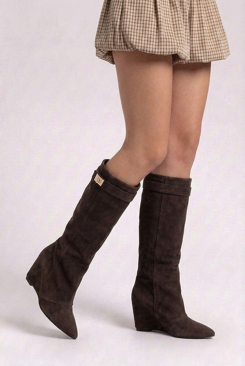 Alexandra | Black Block Heel Knee High Slouchy Heeled Boots
