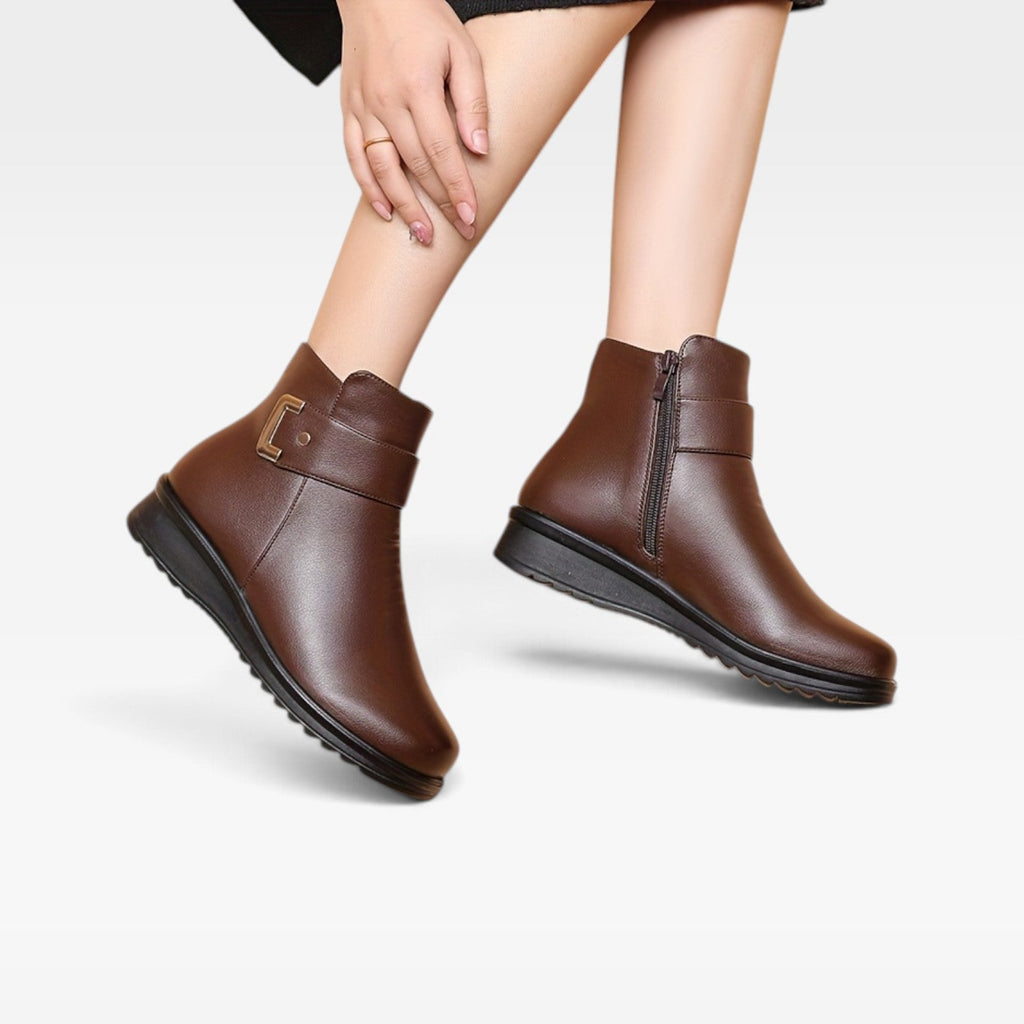 Thalia | Black Leather Low Heel Ankle Boots Flat
