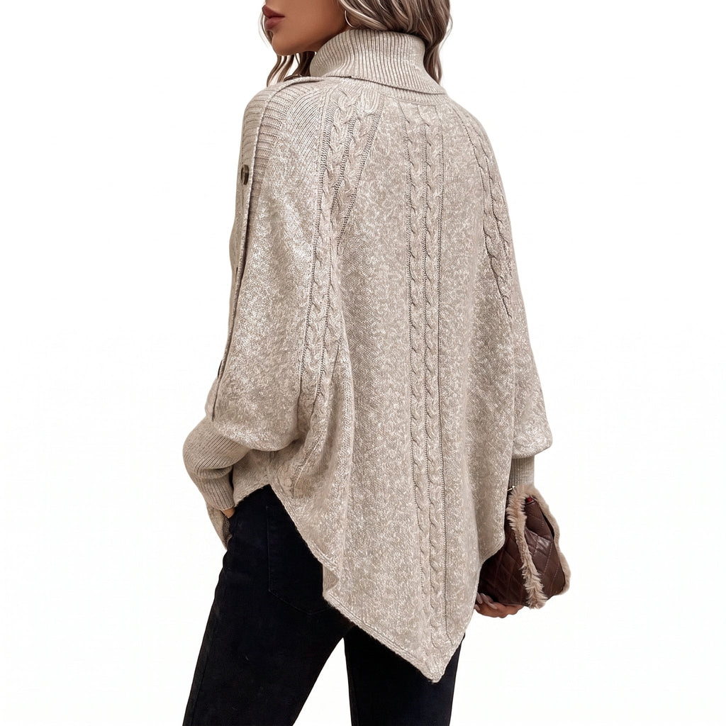 Fleur | Oversized Chunky Cable Knit Turtleneck Long Cardigan Sweater