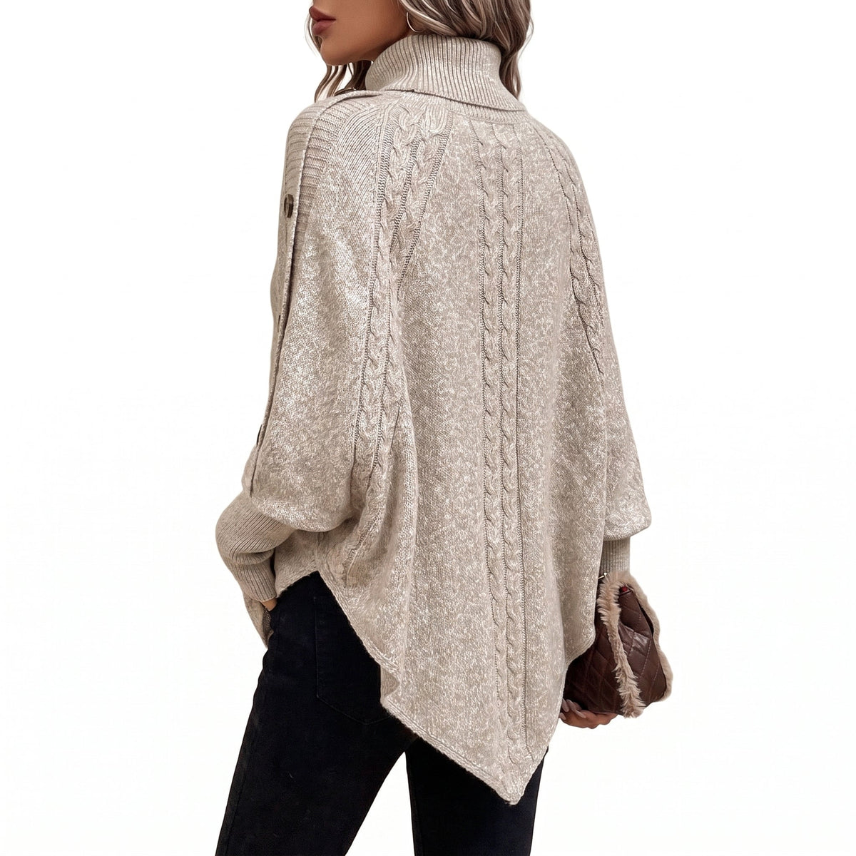Fleur | Oversized Chunky Cable Knit Turtleneck Long Cardigan Sweater