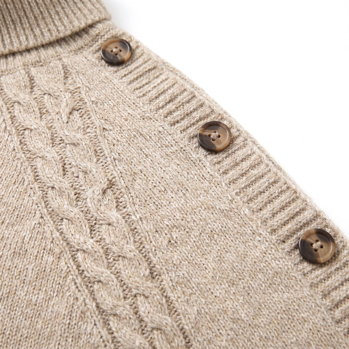 Fleur | Oversized Chunky Cable Knit Turtleneck Long Cardigan Sweater