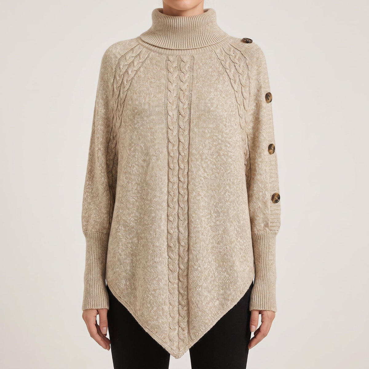Fleur | Oversized Chunky Cable Knit Turtleneck Long Cardigan Sweater