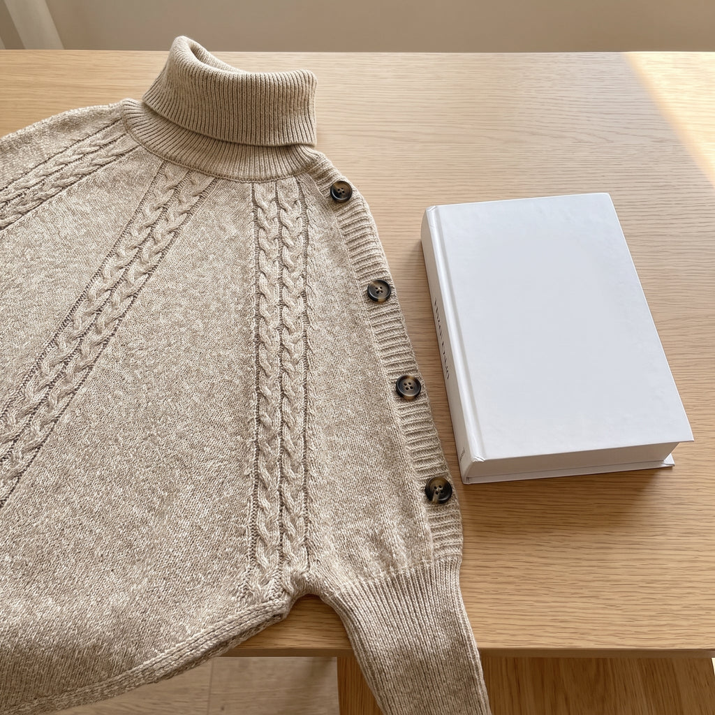 Fleur | Oversized Chunky Cable Knit Turtleneck Long Cardigan Sweater