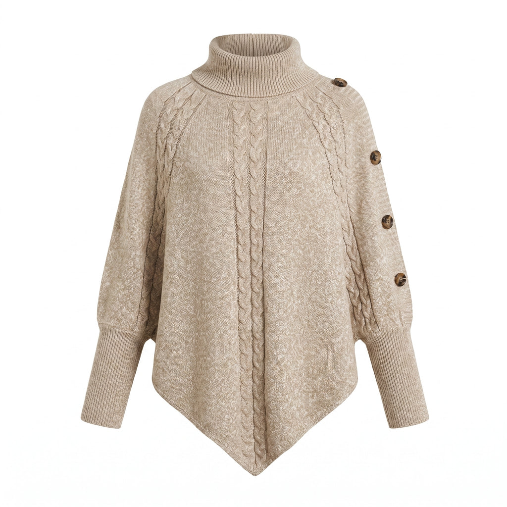 Fleur | Oversized Chunky Cable Knit Turtleneck Long Cardigan Sweater