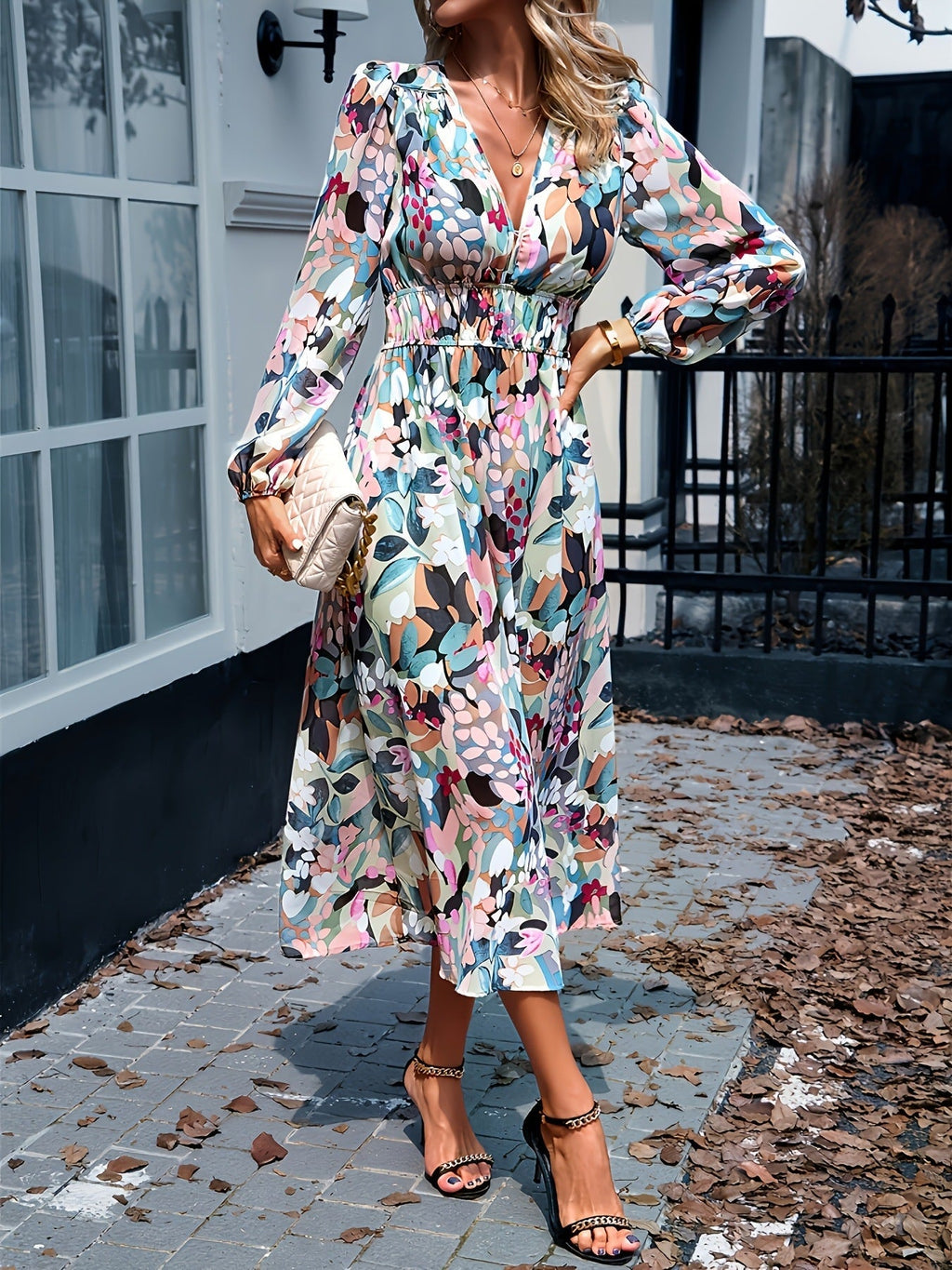 Georgiana | Floral Bridesmaid Dresses Long Sleeve Midi