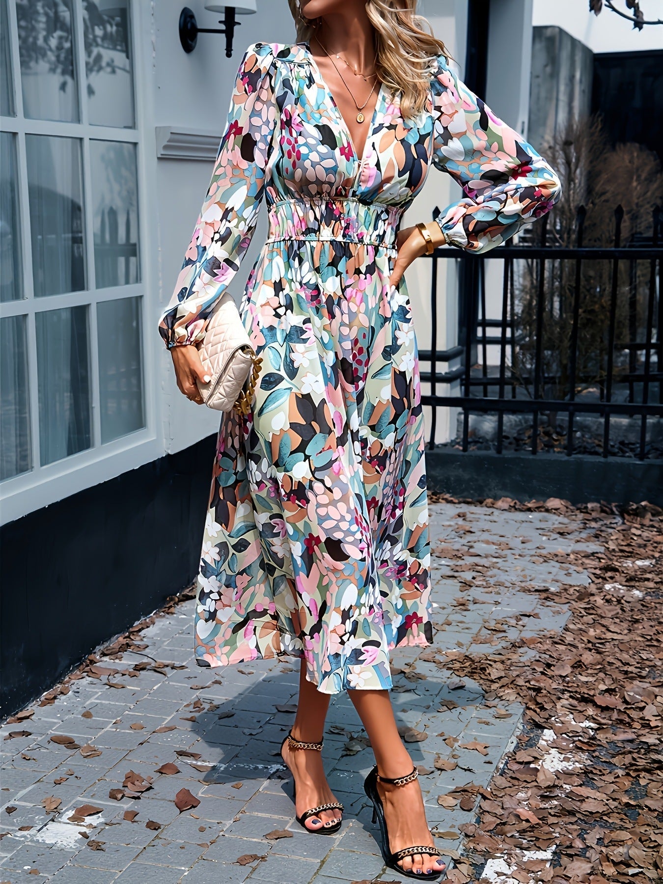 Georgiana | Floral Bridesmaid Dresses Long Sleeve Midi