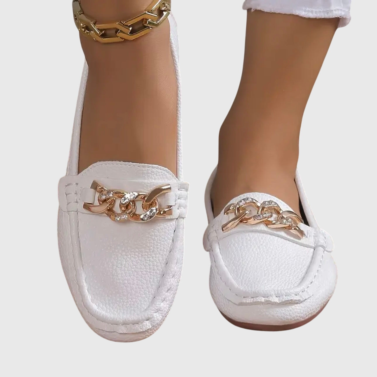 Romilly | Gold Chain Heeled Loafers for Work & Weekend