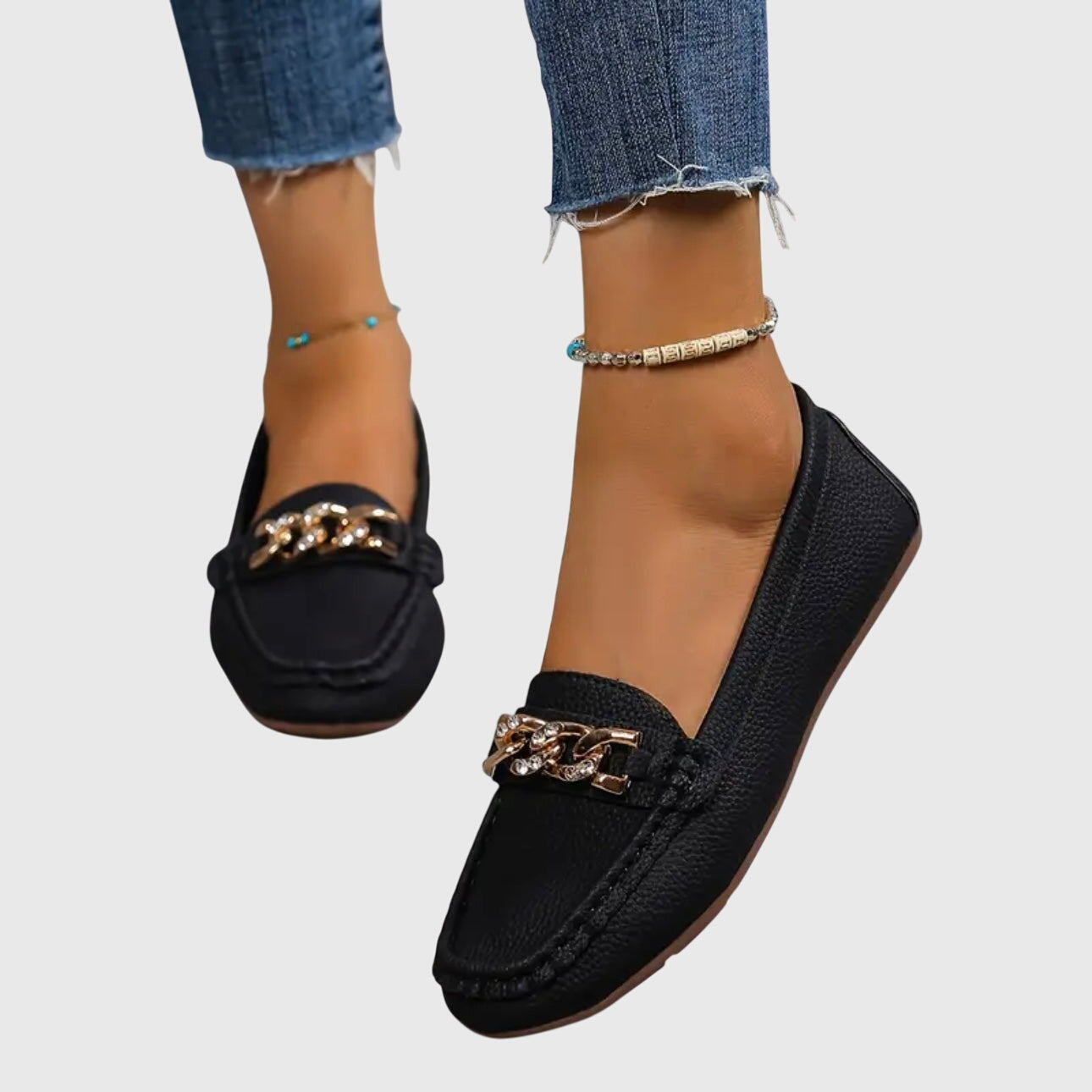 Romilly | Gold Chain Heeled Loafers for Work & Weekend