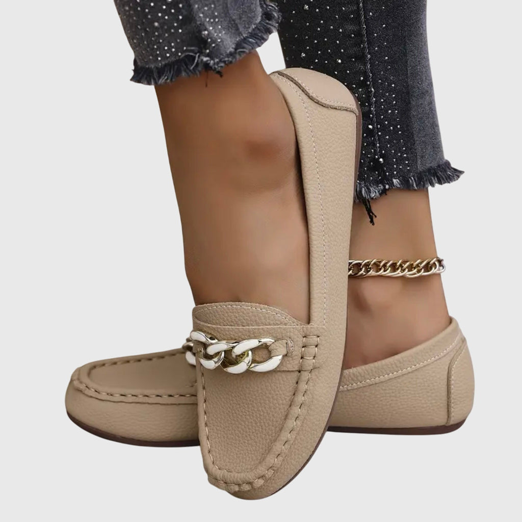 Romilly | Gold Chain Heeled Loafers for Work & Weekend