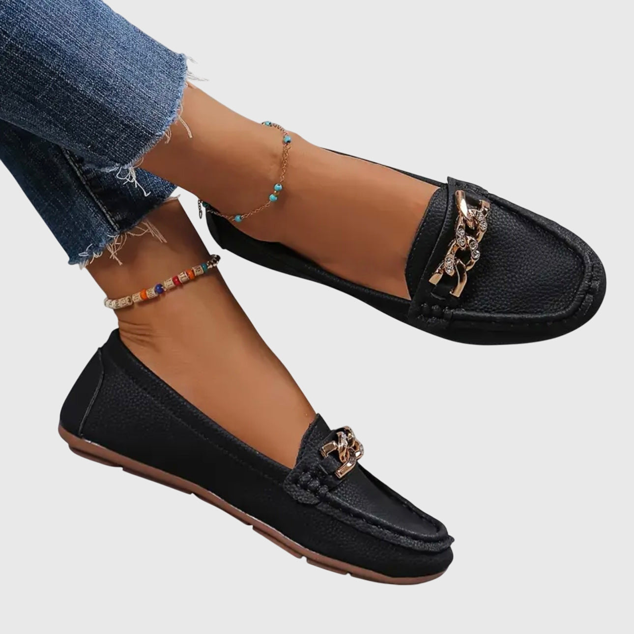 Romilly | Gold Chain Heeled Loafers for Work & Weekend