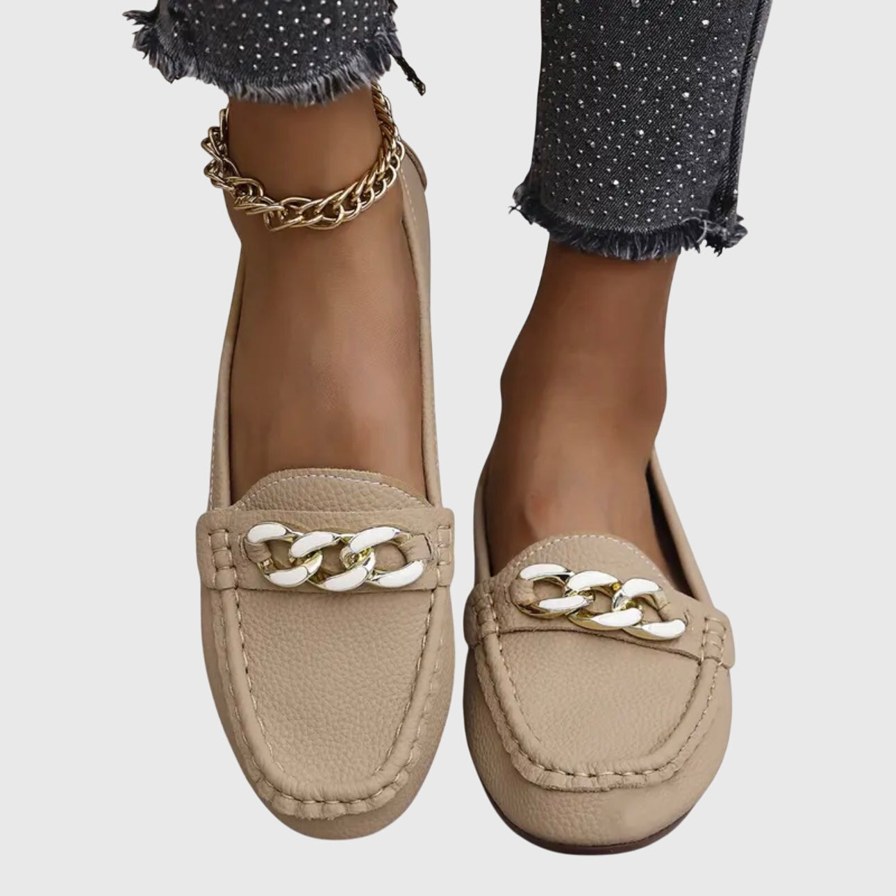 Romilly | Gold Chain Heeled Loafers for Work & Weekend