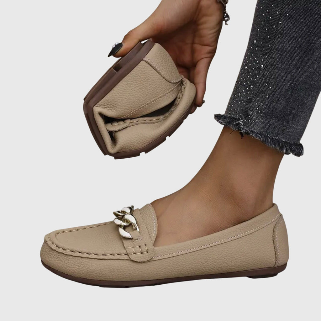 Romilly | Gold Chain Heeled Loafers for Work & Weekend