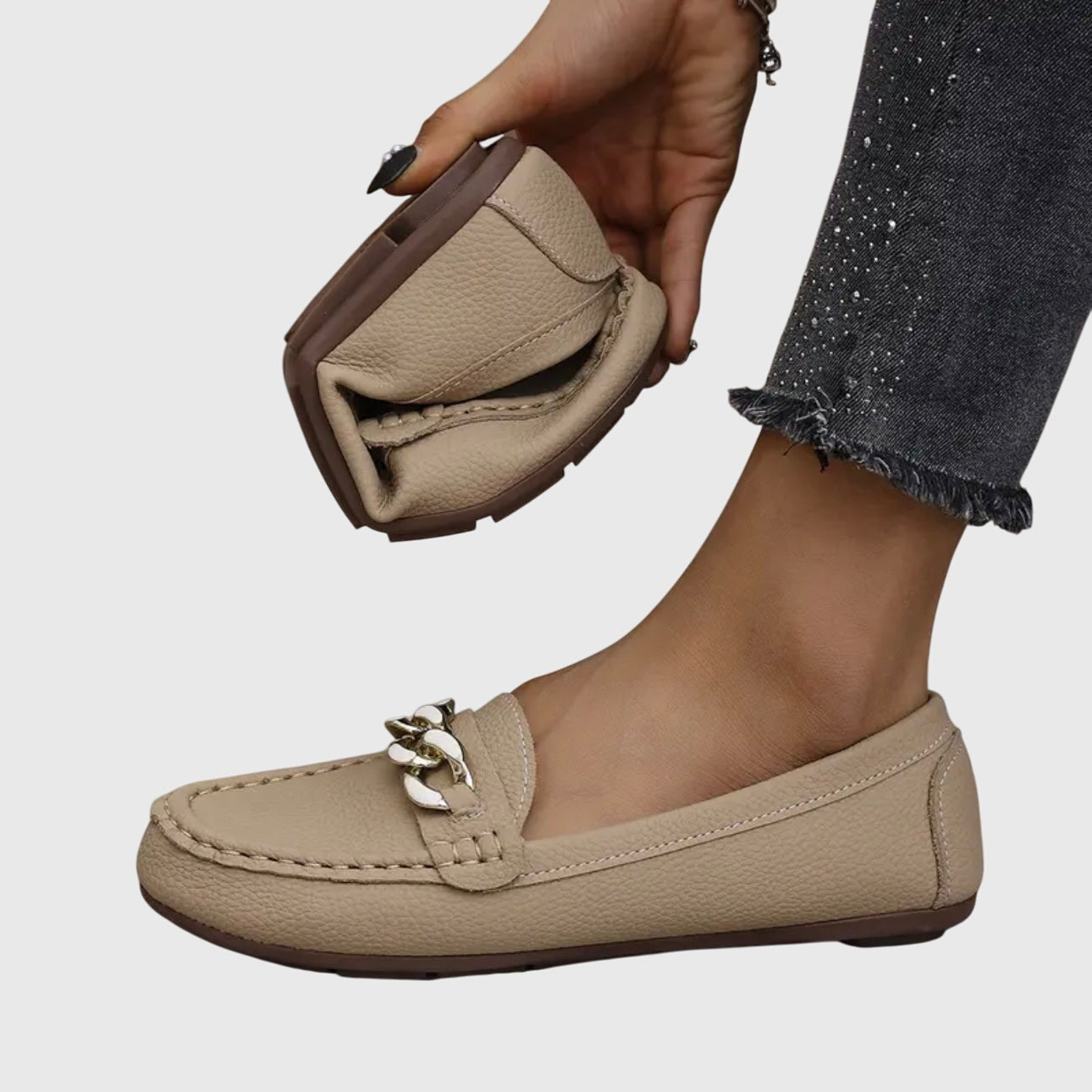 Romilly | Gold Chain Heeled Loafers for Work & Weekend