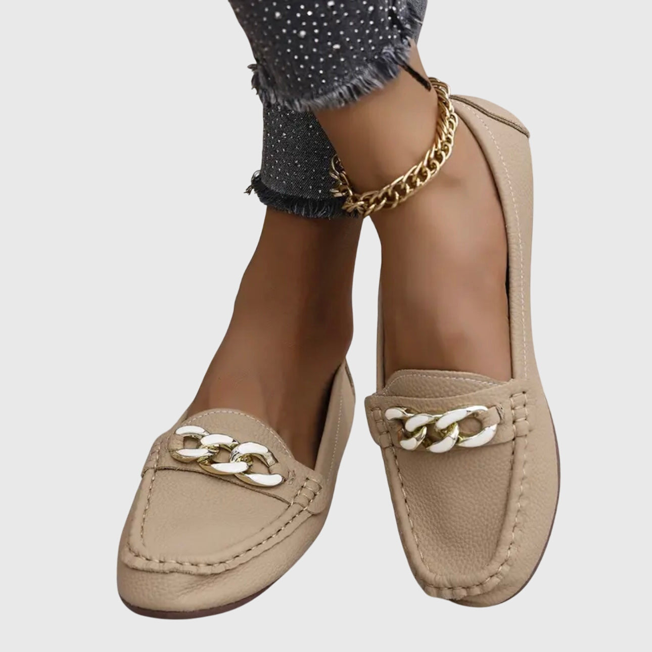 Romilly | Gold Chain Heeled Loafers for Work & Weekend
