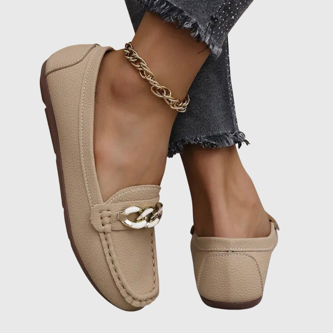 Romilly | Gold Chain Heeled Loafers for Work & Weekend