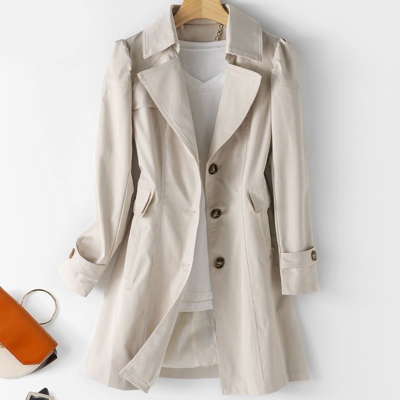 Mathilde | Fur Trim Single Breasted Classic White Brown Trench Coat — Beige