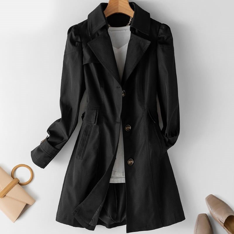 Mathilde | Fur Trim Single Breasted Classic White Brown Trench Coat — Black