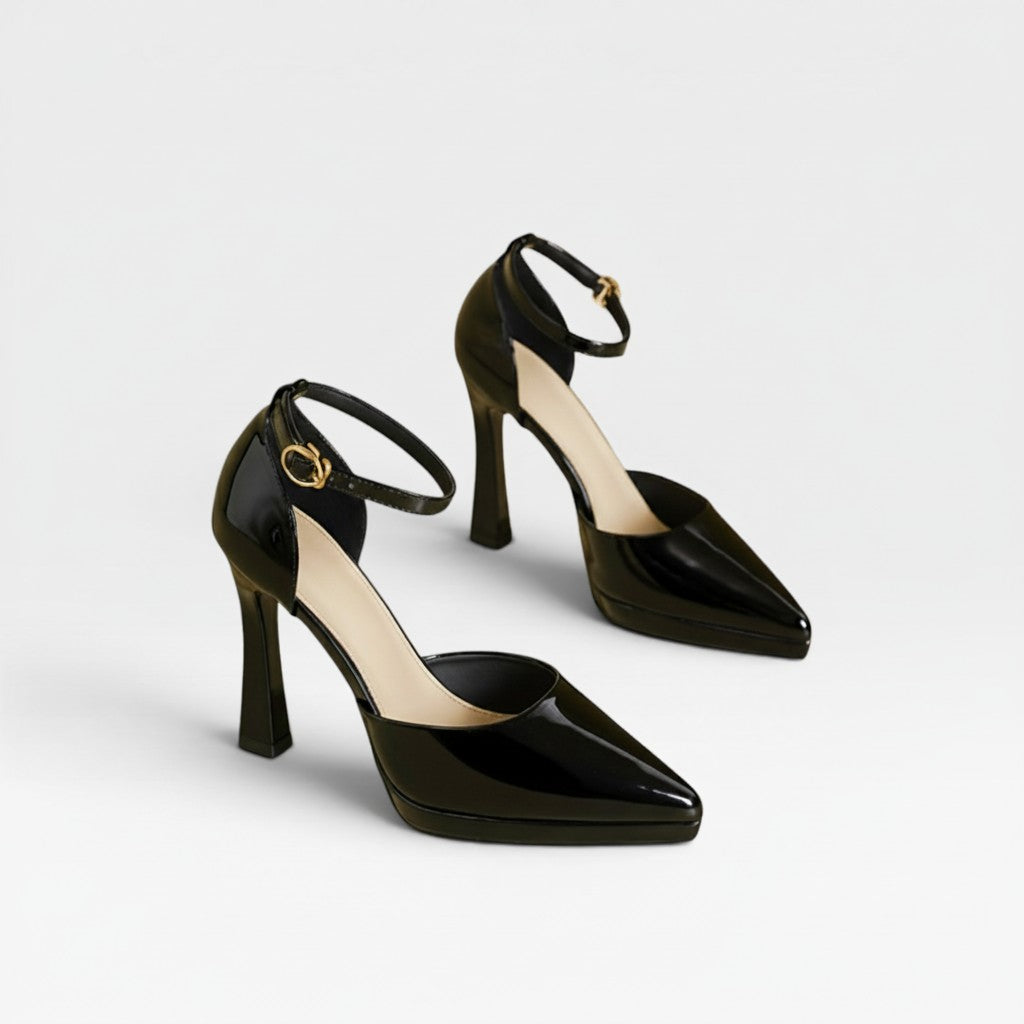 Camille | Patent Leather Pointed Toe Ankle Strap Pumps