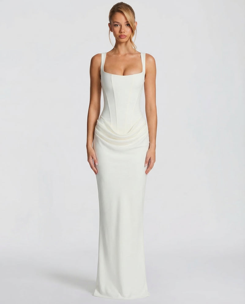 Lucienne | Black Corset Cowl Maxi Dress Evening Gala Formal