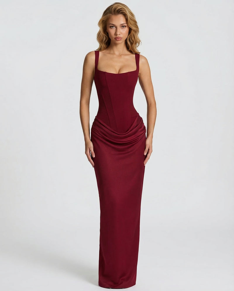 Lucienne | Black Corset Cowl Maxi Dress Evening Gala Formal
