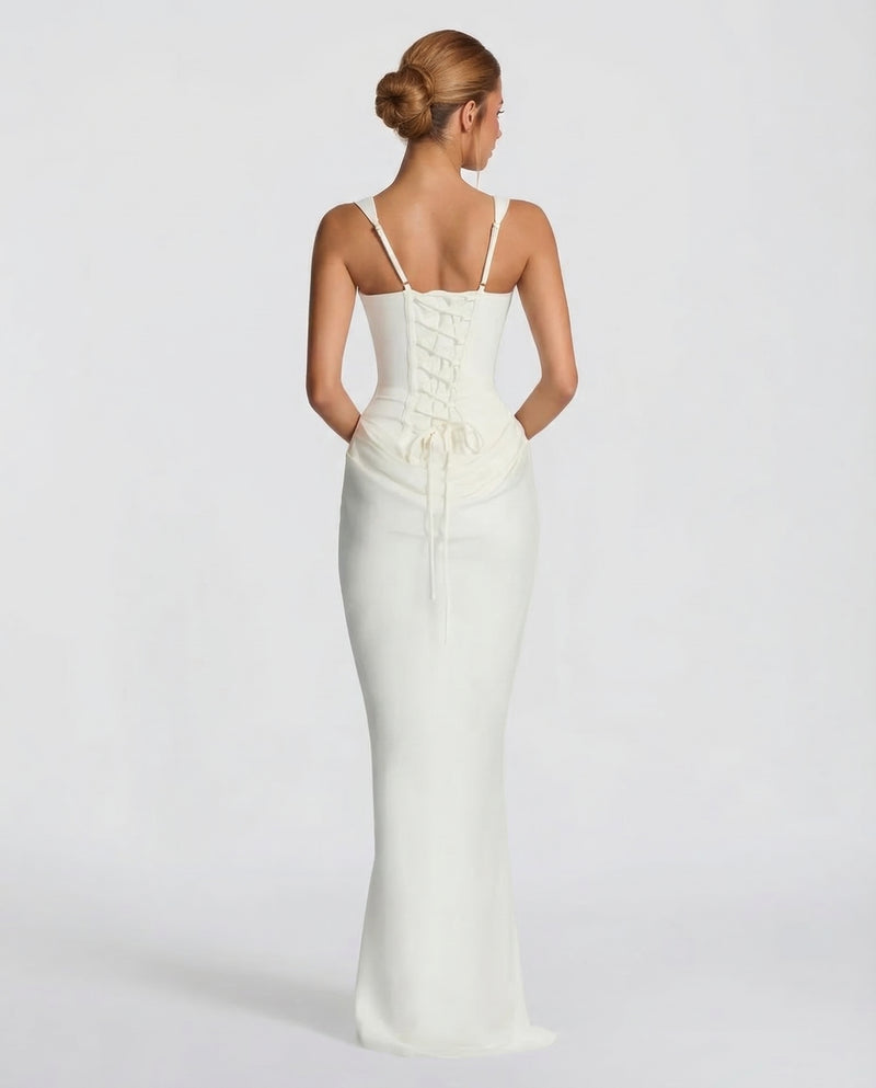 Lucienne | Black Corset Cowl Maxi Dress Evening Gala Formal