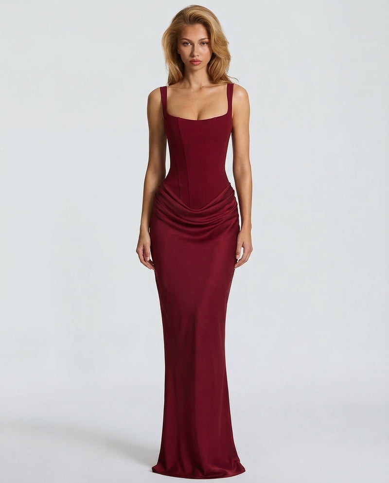 Lucienne | Black Corset Cowl Maxi Dress Evening Gala Formal