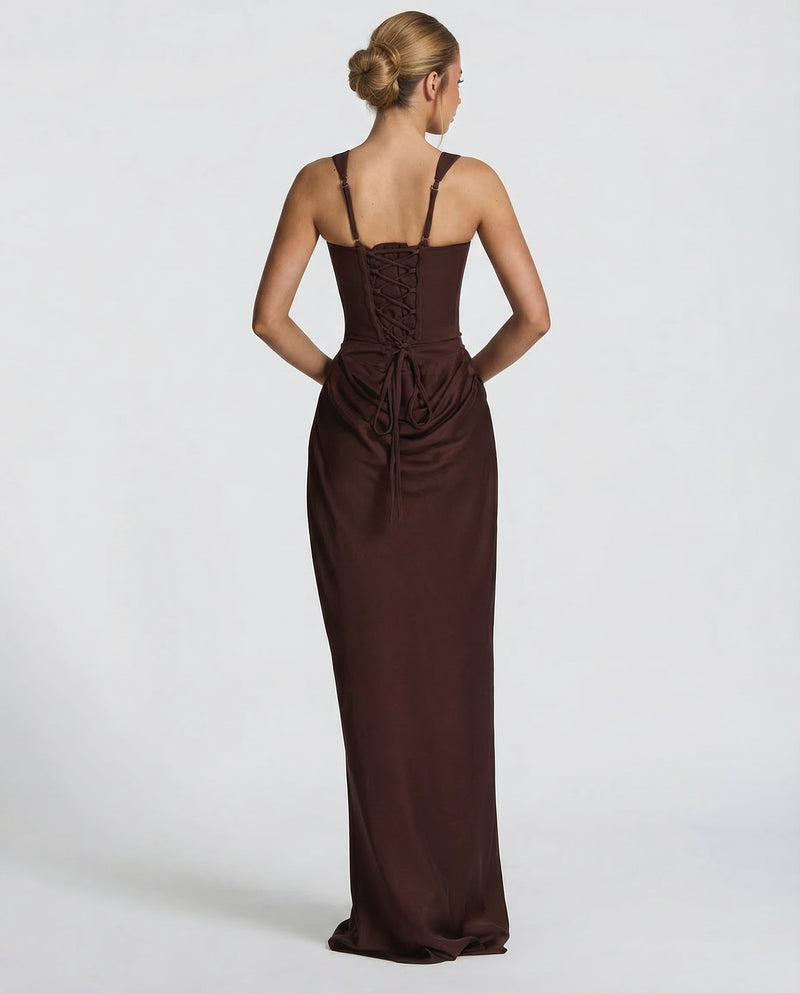 Lucienne | Black Corset Cowl Maxi Dress Evening Gala Formal