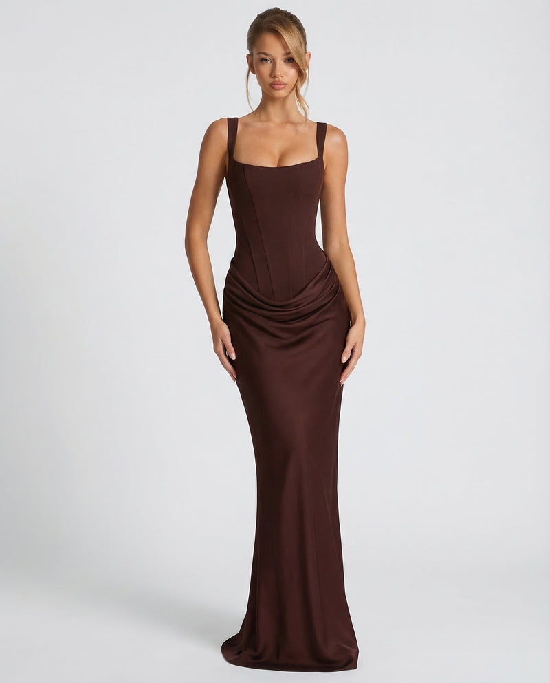 Lucienne | Black Corset Cowl Maxi Dress Evening Gala Formal