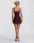 Arabella | Corset Mini Dress With Draped Skirt Burgundy Wine