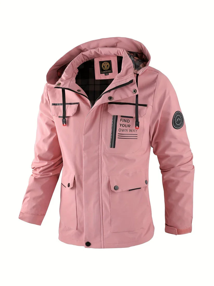 Percival | Men Winter Puffer Jacket Coat Hooded Leather Trim — Pink